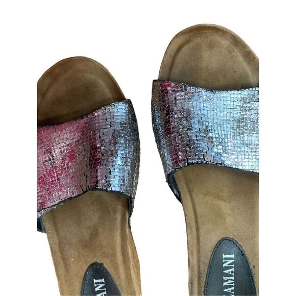 Lazamani Women's Silver Glitter Slip-On Platform Wedge Sandal Size 38 - Picture 3 of 8